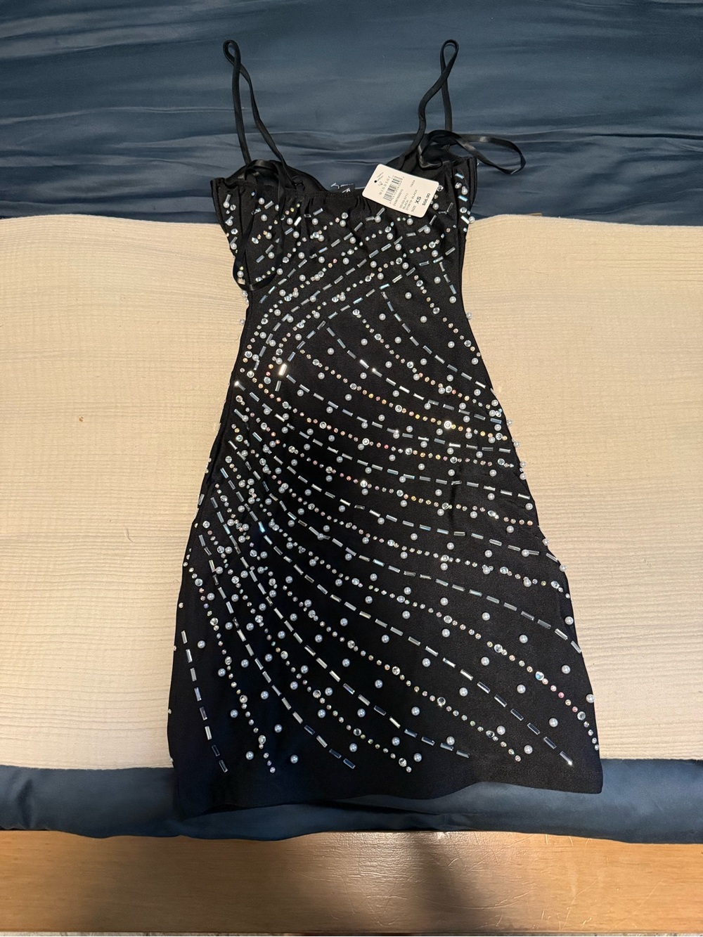 Windsor Black Mini Dress with Iridescent Crystal Embellishments - Picture 3 of 3